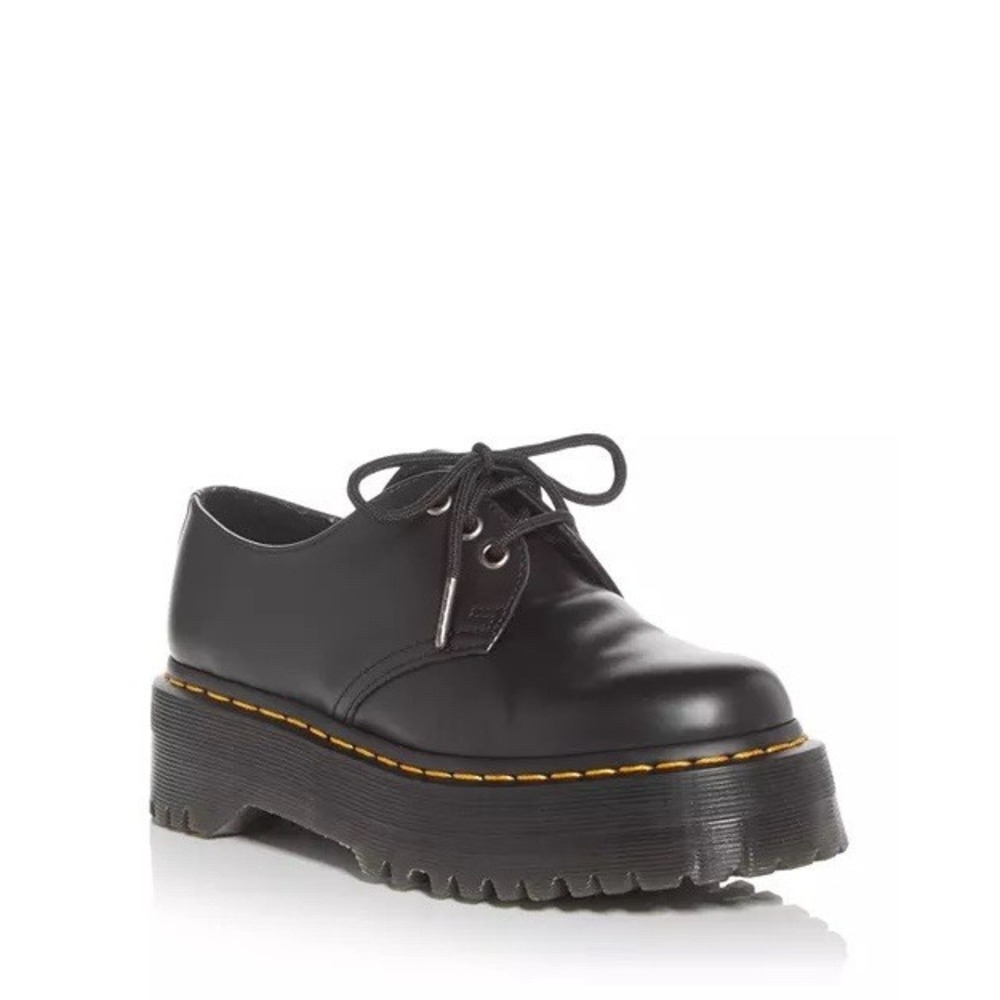 Dr. Martens 1461 Quad Platform Shoes Black Polished Smooth Leather Women's 7M